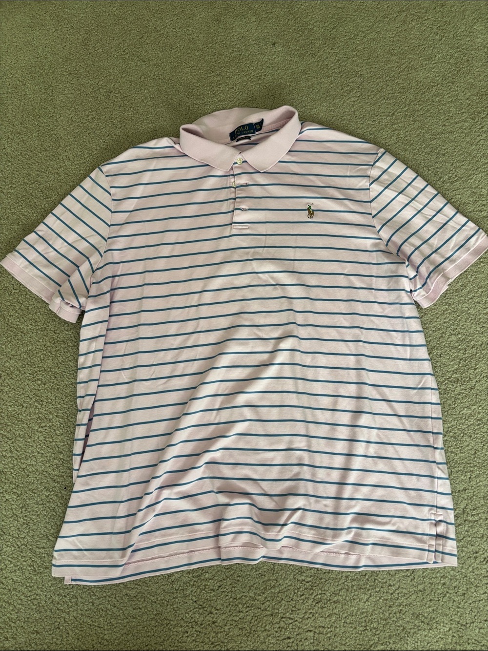 Polo by Ralph Lauren Light Pink Polo with Teal Stripes size XXL